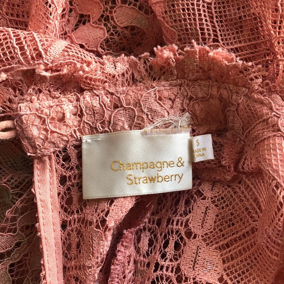 Champagne & Strawberry Pink lace top small - Picture 8 of 8